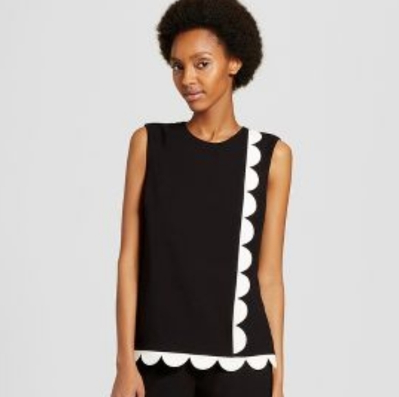 Victoria Beckham for Target Tops - Women’s Black Twill Tank Top with Asymmetric Scall